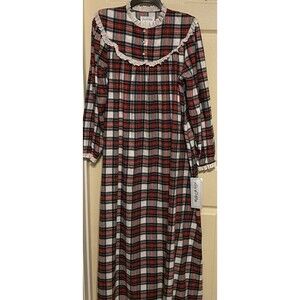 NWT Lanz of Salzburg Red&white Plaid 100% Cotton Flannel Nightgown XL Made USA